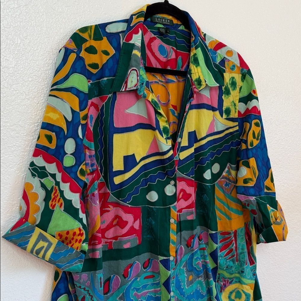 Ralph Lauren Multicolor wearable art boho Button Down plus size Shirt - Picture 5 of 8